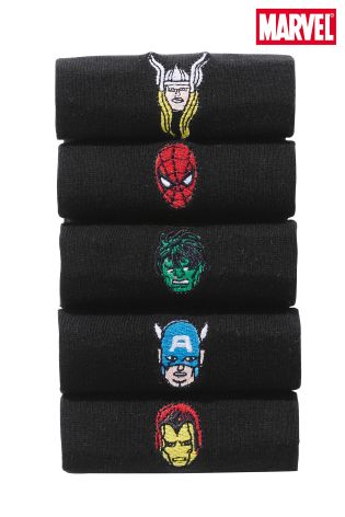 Black Marvel&reg; Embroidered Character Socks Five Pack
